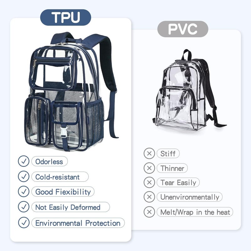 Cusangel Clear Blue Backpack for School, Heavy Duty Backpack for Men,transparent BookBag,16inch TPU Large Capacity See Through plastic bag for Sport Events,Travel,Work - Image 3